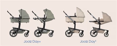Illustratie van diverse Joolz kinderwagen accessoires, waaronder een parasol, boodschappentas en bekerhouder.