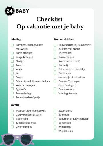 Overzichtelijke checklist met benodigdheden voor een baby op vakantie