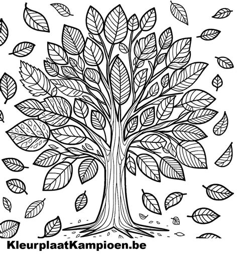 Kinderkunstwerk: een boom versierd met gestempelde bladeren en een ei waarop krijtlijnen zichtbaar zijn onder de verf.