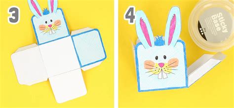 Een paasmandje in de vorm van een konijntje, gemaakt van papier.