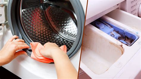 Een schema met de stappen voor het reinigen van een wasmachine.