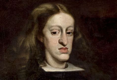 Portret van Karel II van Spanje met kenmerken die worden geassocieerd met inteelt.