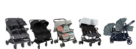 Illustratie van een duo buggy met zitjes naast elkaar en achter elkaar, om de verschillende configuraties te tonen.