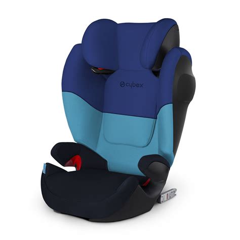 Illustratie van de Cybex Solution M-Fix SL autostoel met focus op de hoofdsteun en zijdelingse bescherming.