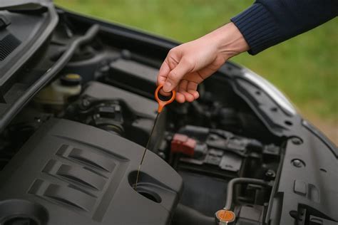 Gedetailleerde afbeelding van het controleren van het oliepeil via een kijkglas of aftapplug