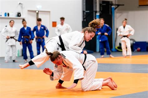 Groep judoka's tijdens een training