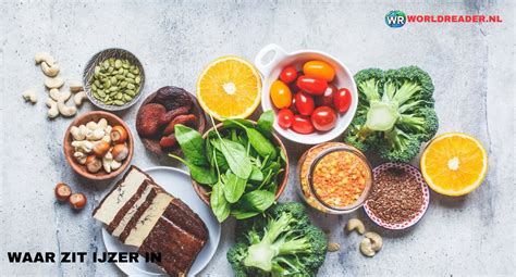 illustratie van diverse ijzerrijke voedingsmiddelen