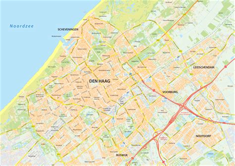 Kaart van de regio Den Haag, Delft en Leiden met de locaties van de opleidingen gemarkeerd.