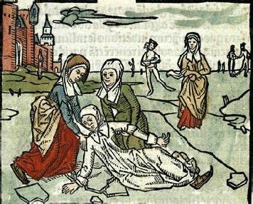 Een religieuze prent die de heilige Lidwina van Schiedam toont, met Christus die stigmata aan haar schenkt.