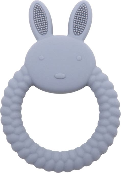 Detailfoto van de siliconen bijtring aan de poot van Charlie, met diverse texturen en vormen.