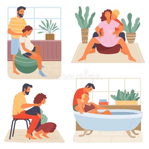 Illustratie die de betrokkenheid van de partner tijdens de bevalling en kraamtijd weergeeft.