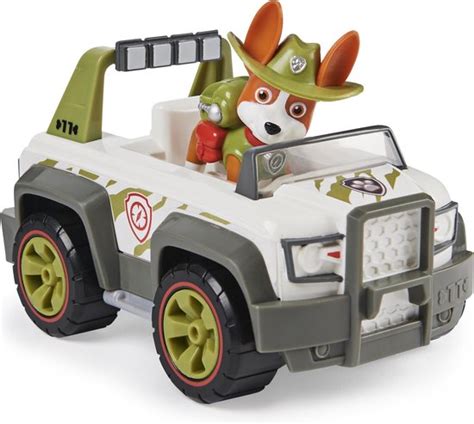 Afbeelding van de PAW Patrol Tracker Jeep met een pup op de bestuurdersstoel.