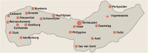 Kaart van Zeeuws-Vlaanderen met aanduiding van de compacte werkgebieden van DPK