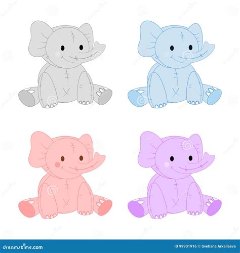 Illustratie van een reeks schattige olifanten in zachte kleuren op een laken