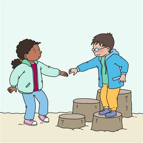 Illustratie van kinderen die samen spelen en ontdekken in een veilige omgeving.