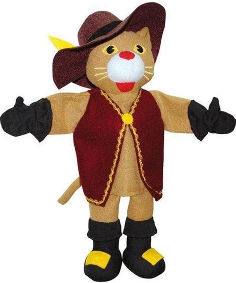 Handpop van de Gelaarsde Kat met opbergruimte voor vingerpopjes