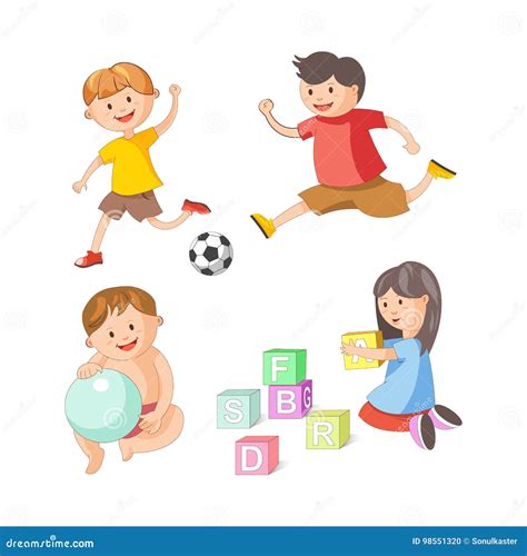 illustratie van peuters die met speelgoed spelen en praten