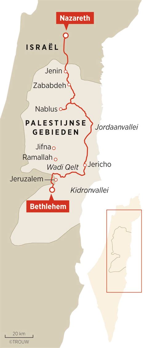 Kaart van de reis van Nazaret naar Bethlehem