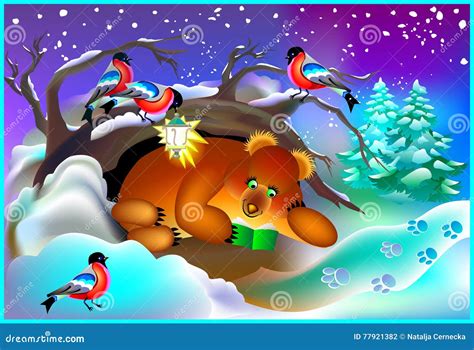 Illustratie van een beer die diep in zijn hol slaapt tijdens de winter