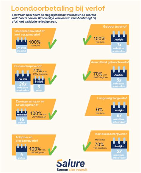 Infographic die de verschillende soorten verlof (ouderschapsverlof, moederschapsverlof, geboorteverlof, tijdskrediet) visueel vergelijkt.