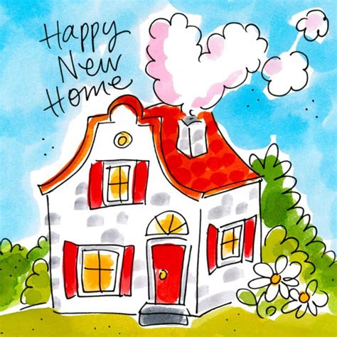 Illustratie van een huis met een lachende zon en wolkjes, symbool voor een nieuwe start.