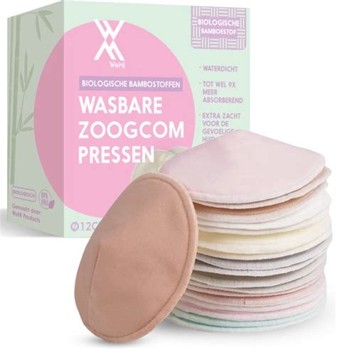 Set van herbruikbare wasbare zoogcompressen met een waszakje