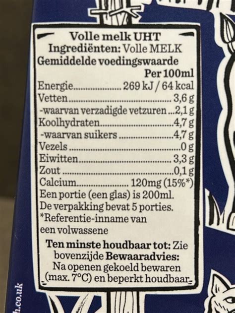 Gedetailleerde voedingswaardetabel van de opvolgmelk