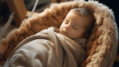 Baby in een wieg met een wollen deken
