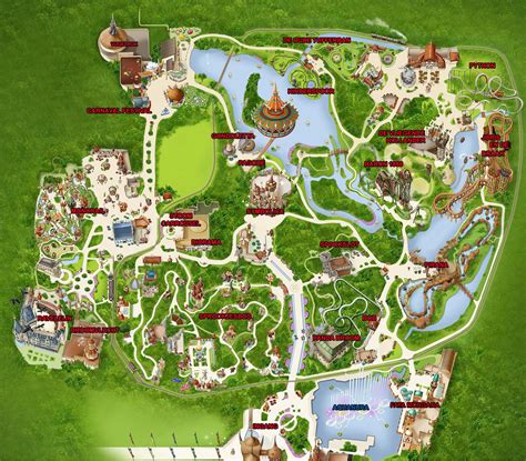 plattegrond van de Efteling met markeringen voor rustpunten en toegankelijke attracties voor zwangere bezoekers