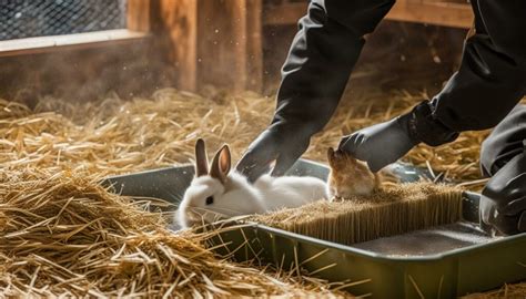 Illustratie van een schoon konijnenhok met konijnentoilet.