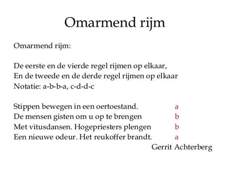 Grafische weergave van de verschillende rijmschema's (gepaard, gekruist, omarmend).