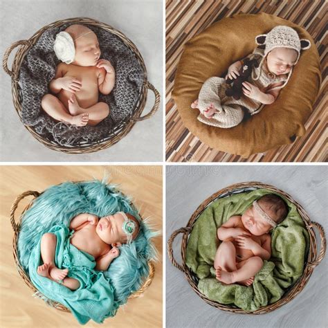 Collage van baby's in verschillende slaap- en wakkerposes.