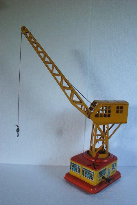 Vintage blikken speelgoed hijskraan met service truck