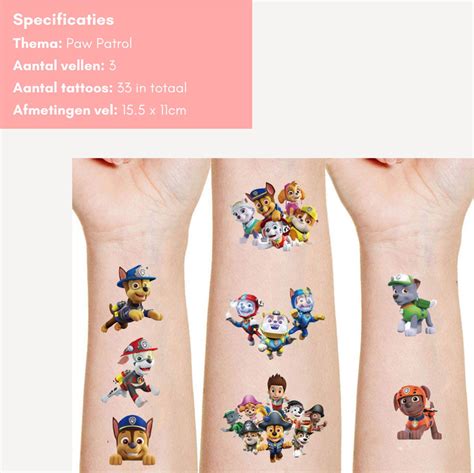 Voorbeelden van plaktattoos en tattoopennen voor kinderen.