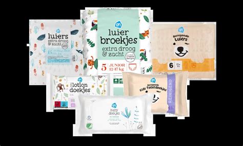 Afbeelding van babydoekjes, luiers en babyverzorgingsproducten.