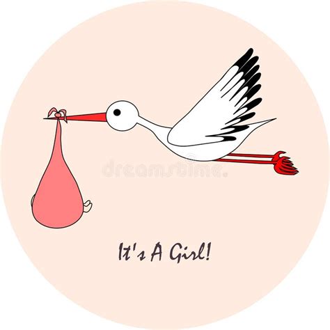 Illustratie van een ooievaar die een baby brengt, met een symbolische weergave van vruchtbaarheid.