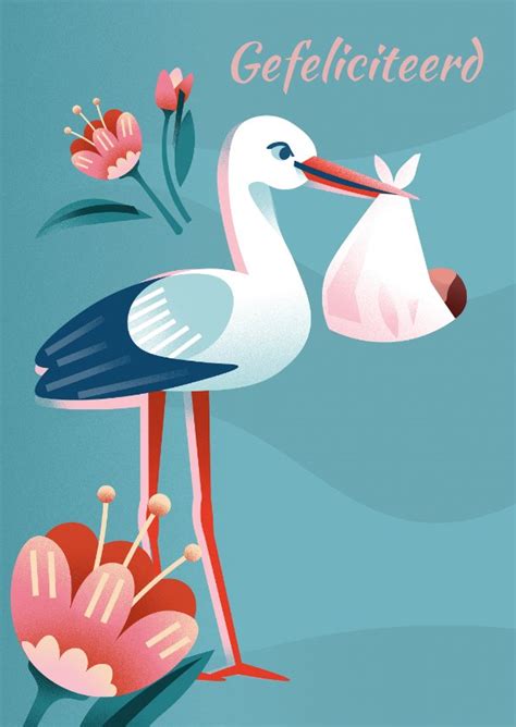 Illustratie met diverse felicitatie-uitingen voor een geboorte.