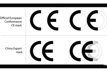 Vergelijking van het echte CE-keurmerk en het nagemaakte China Export-logo