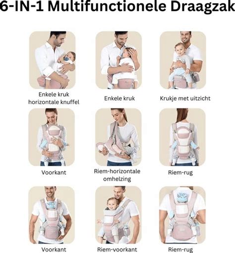 Overzicht van verschillende ergonomische draagzakken, met korte beschrijvingen van hun kenmerken.