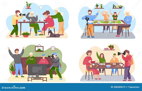 Illustratie van een gezin dat tijd doorbrengt met een pasgeboren baby.