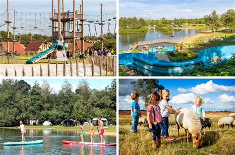 Collage van verschillende kindvriendelijke vakantieparken en accommodaties