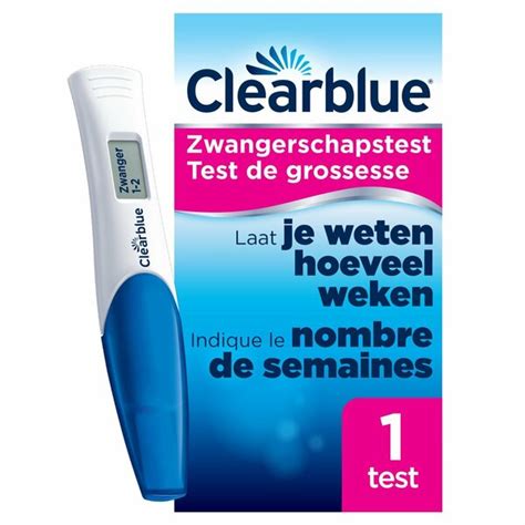 Duidelijke weergave van de Clearblue Zwangerschapstest met Wekenindicator, met focus op het digitale scherm dat de resultaten toont.