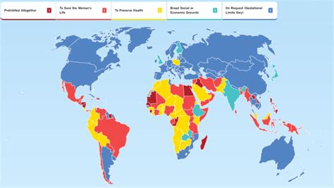 Kaart van Europa met landen waar abortus legaal is en de restricties per land