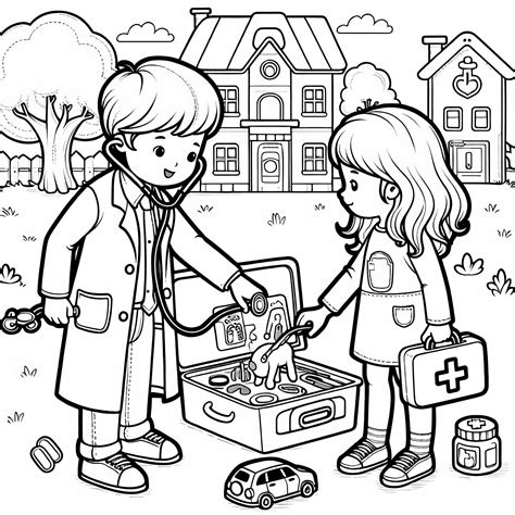 Een kind verkleed als dokter met een dokterskoffer.