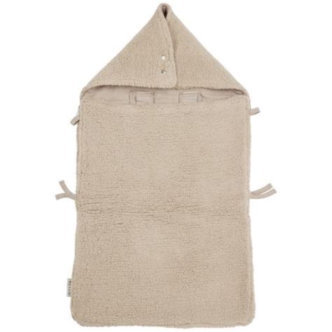 Close-up van de zachte teddystof van de grijze Meyco voetenzak.