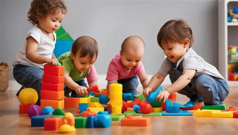 Collage van baby's die verschillende spelletjes spelen in de leeftijd van 6-12 maanden.