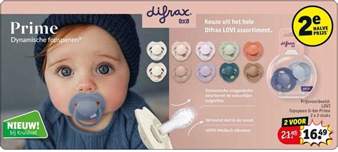 Overzicht van de maten van Difrax Prime fopspenen