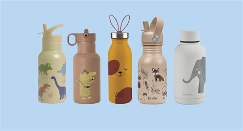 Overzichtstabel met de verschillende RVS drinkflessen, hun formaten, drinkopties (rietje, tuit, draaidop) en eventuele thermosfunctie.