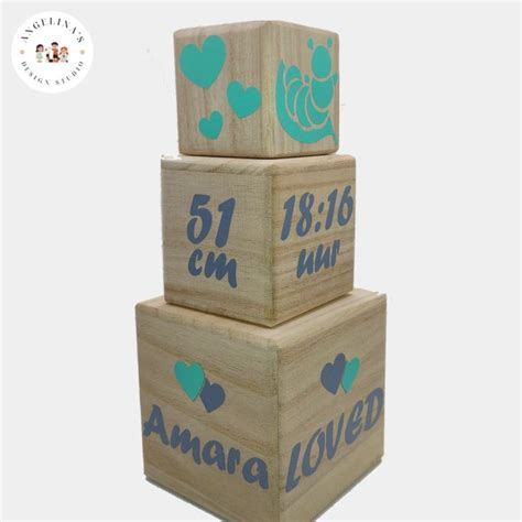 Houten geboorte blokkentoren XL met naam van de baby