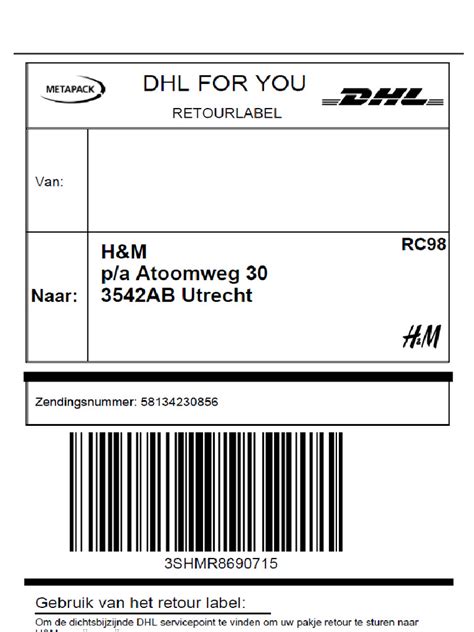 Illustratie van een retourlabel en verpakking